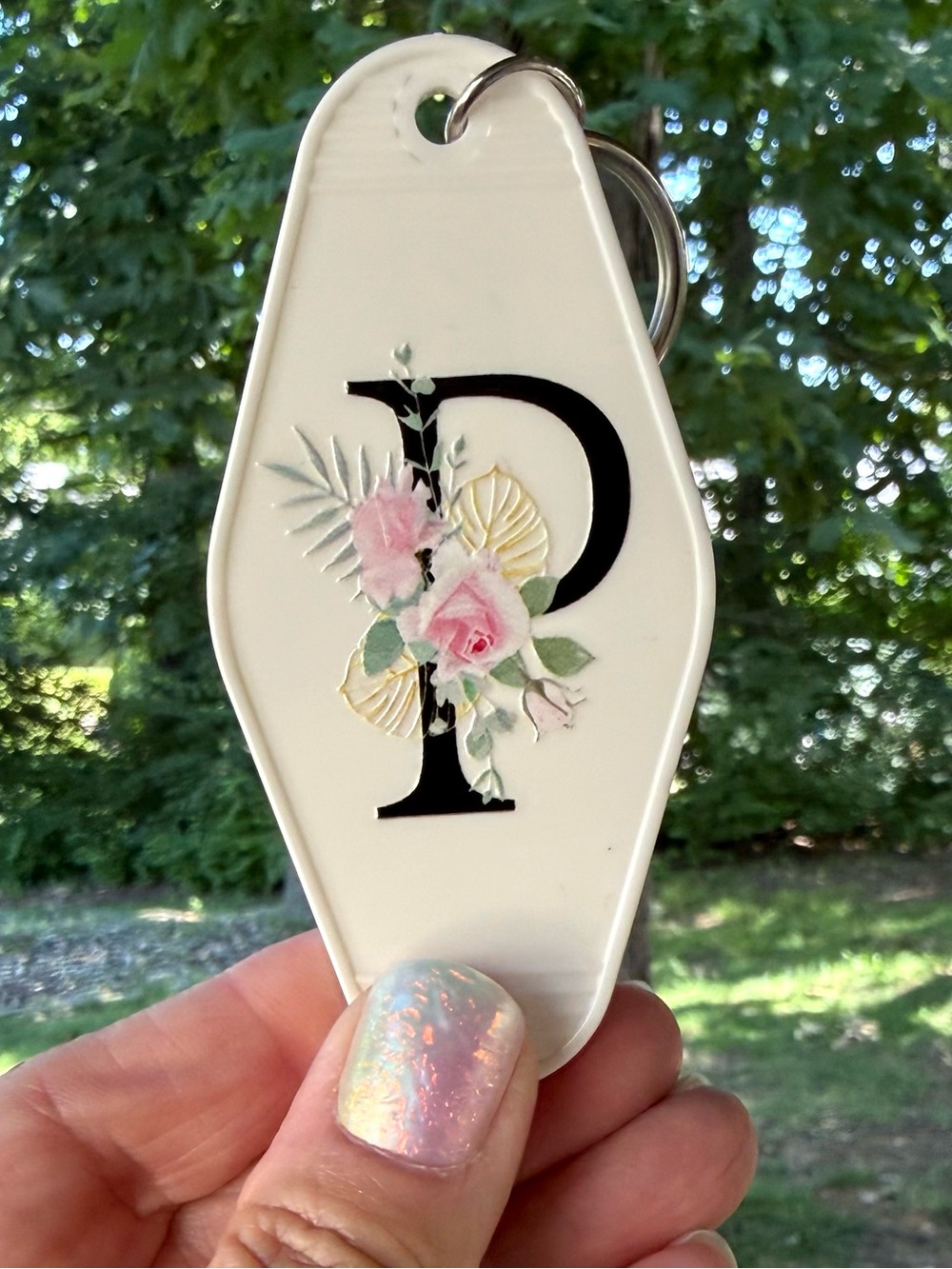 Vintage style motel key 3.5” letter “P“ initial keychain gift idea